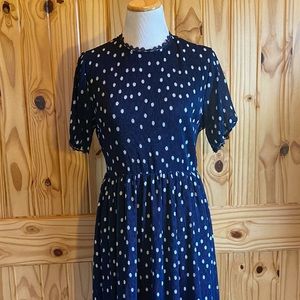 1901 navy polka dot dress lace accents large NWT
